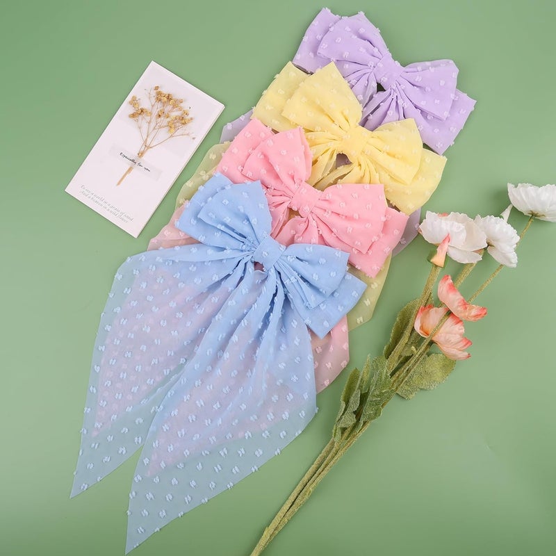 MRJ 4Pcs Chiffon Hair Bows for Women Big French Bows Hair Clips for Girls Hair Accessories Barrettes Metal Clips Bowknot Aesthetic - Image 4